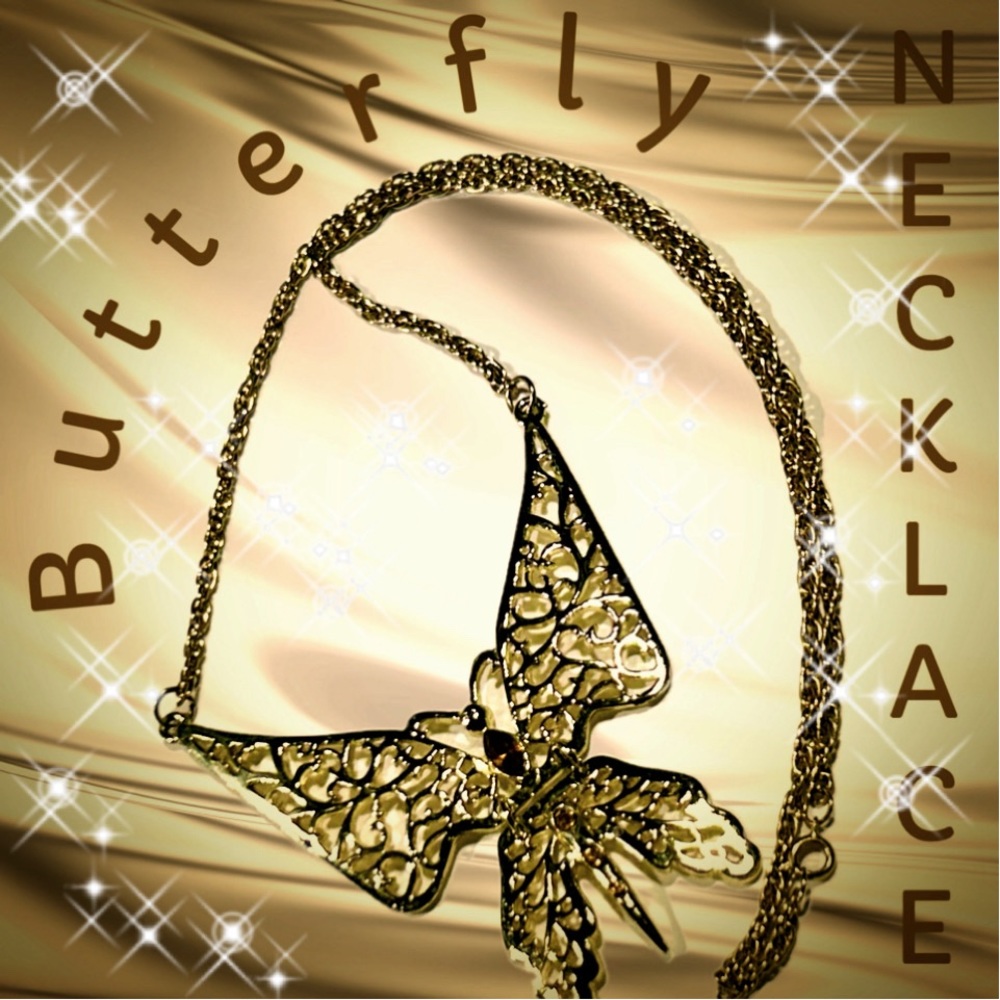 Butterfly Necklace Long Chain, Large Pendent